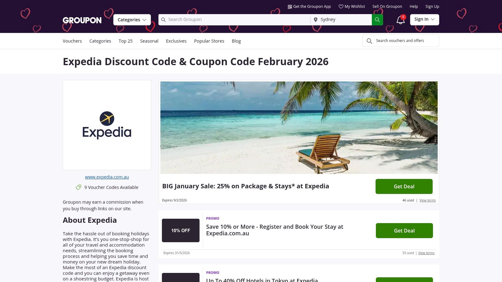 Groupon Australia (Expedia voucher page)
