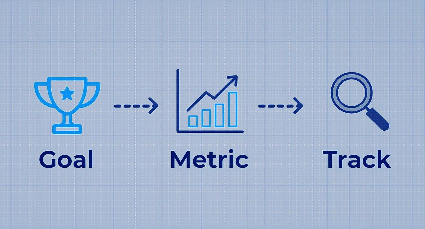 Visual flow of goal setting, metric definition, and performance tracking in data analysis