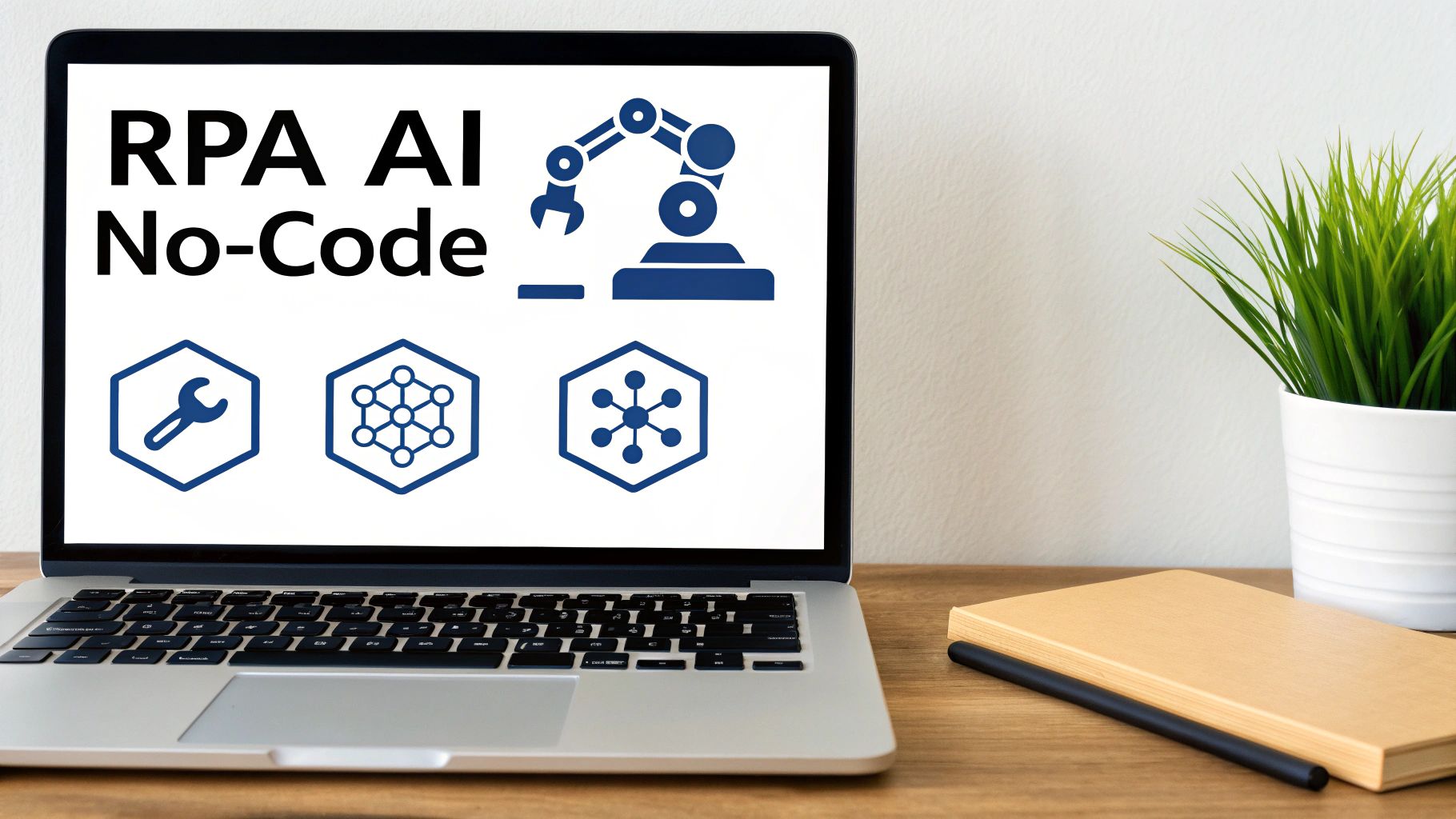 RPA AI no-code automation software displayed on laptop