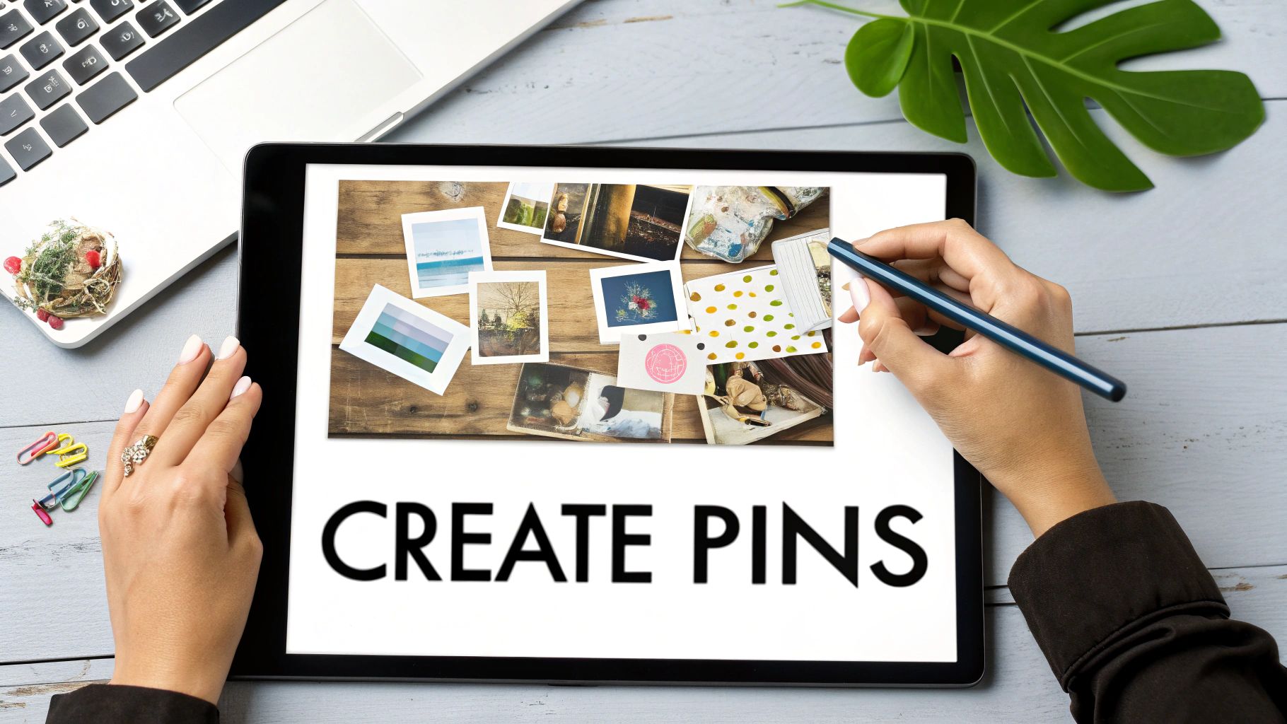 Create Pinterest pins on tablet with stylus and photo collage