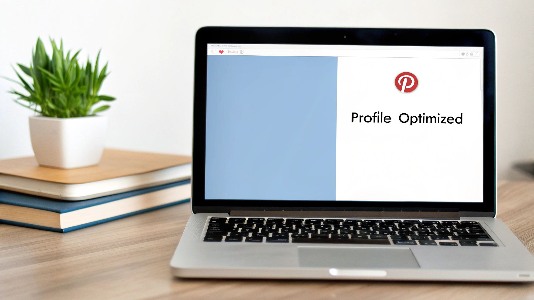 Pinterest profile optimization displayed on laptop screen.