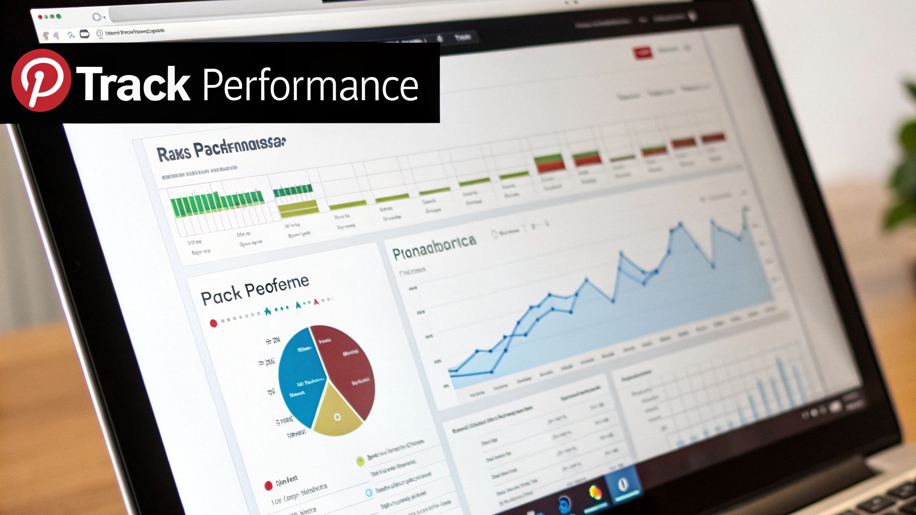 Track Pinterest performance dashboard with charts on laptop screen