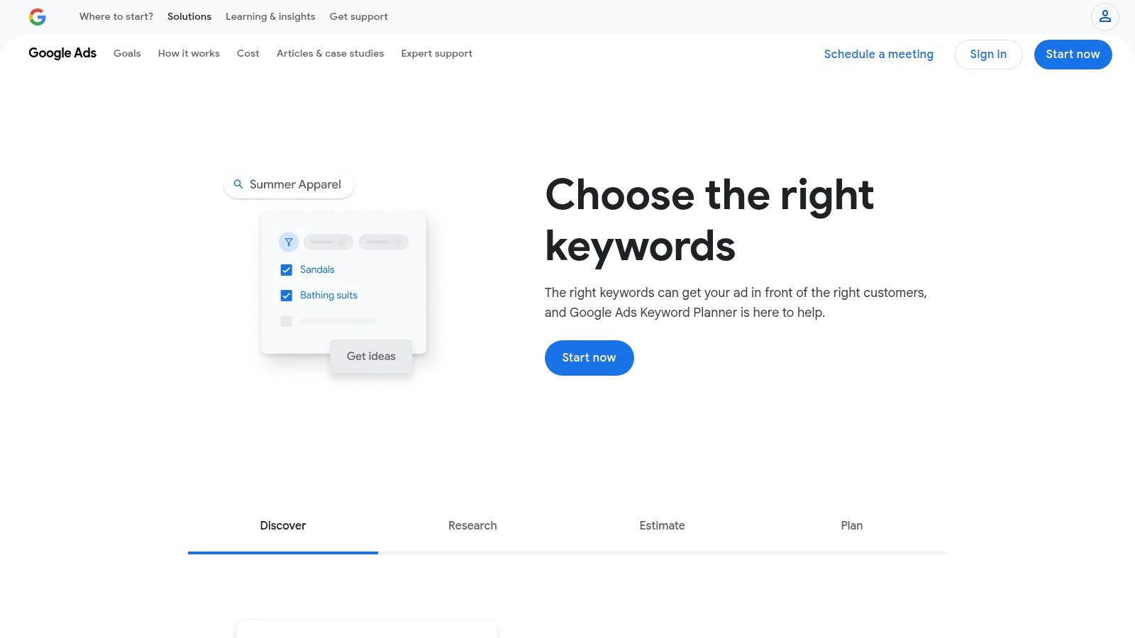 An image showing the home page of Google Keyword Planner
