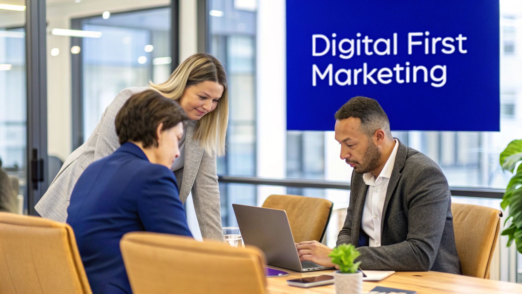 How to Market a Law Firm: Proven Strategies for Success 1 An image showing a well-dressed professional working on a laptop, representing modern law firm marketing strategies.