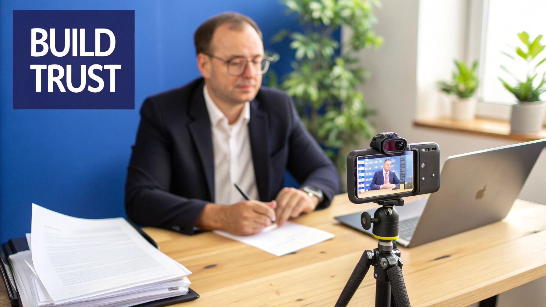 A lawyer reviewing social media content on a tablet.