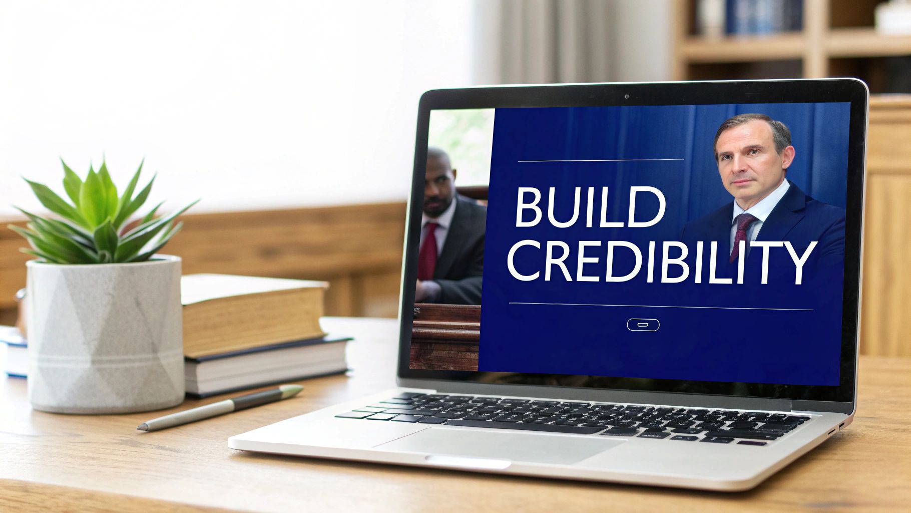 Professional attorney reviewing documents on a laptop