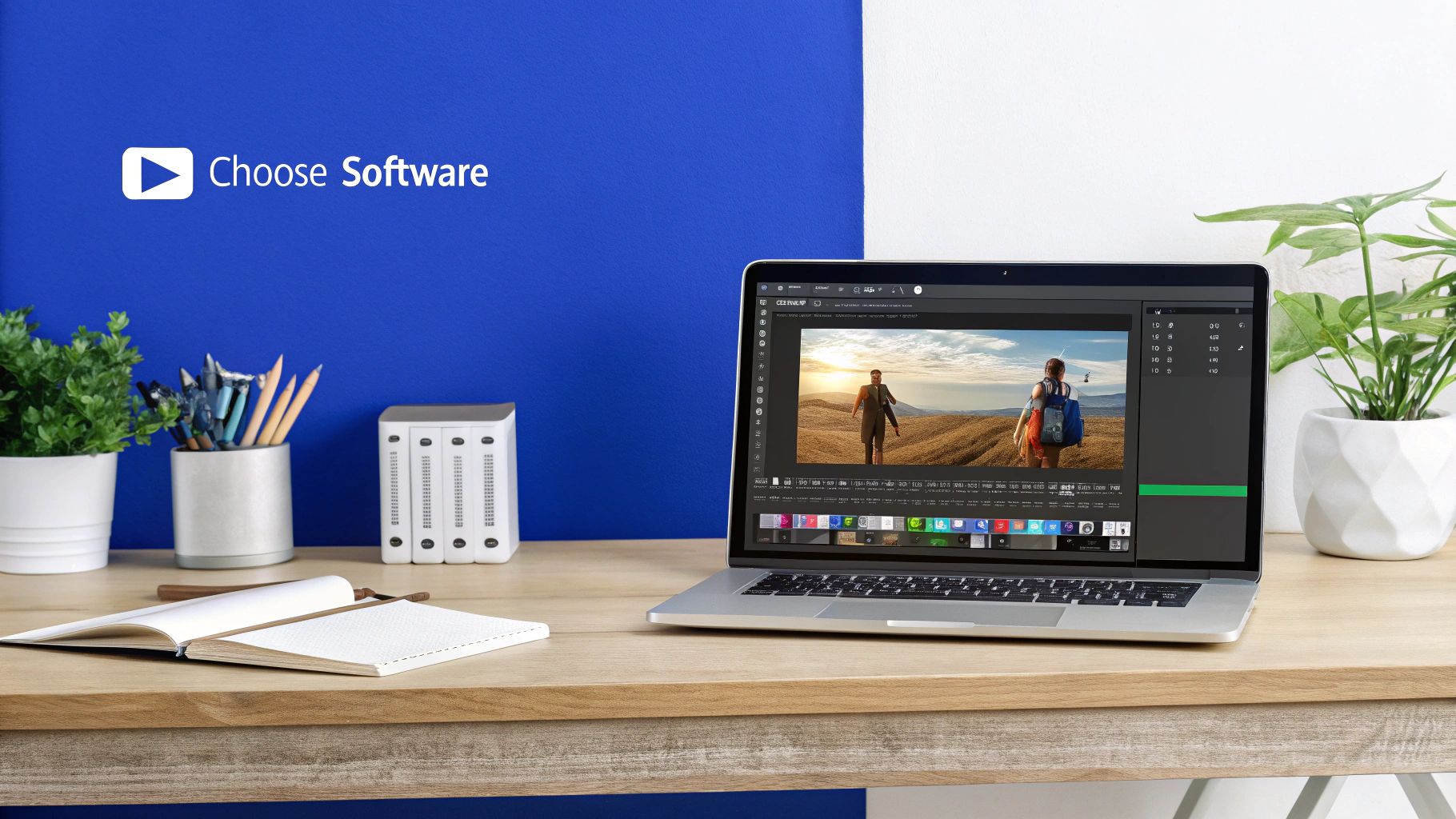 A person writing a plan in a notebook with a laptop and coffee nearby.