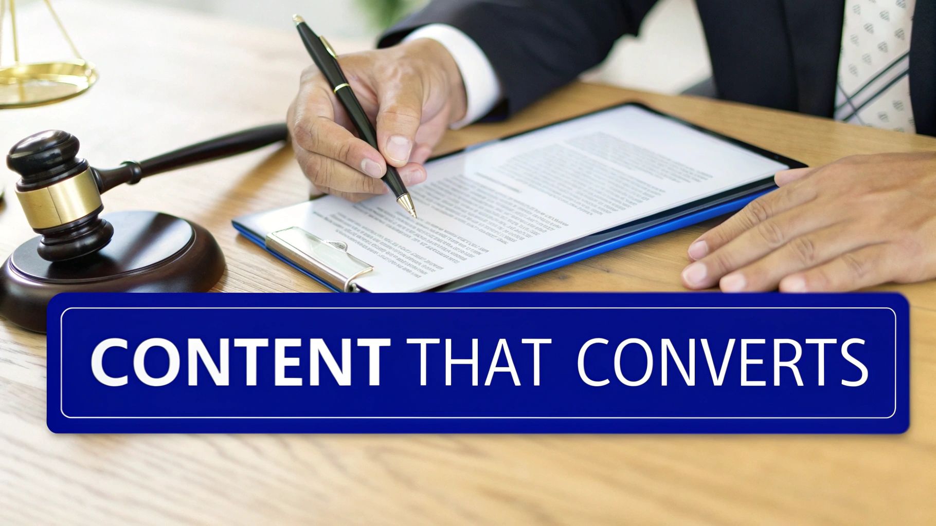 Close-up of a person typing on a laptop keyboard, representing content creation for a law firm.