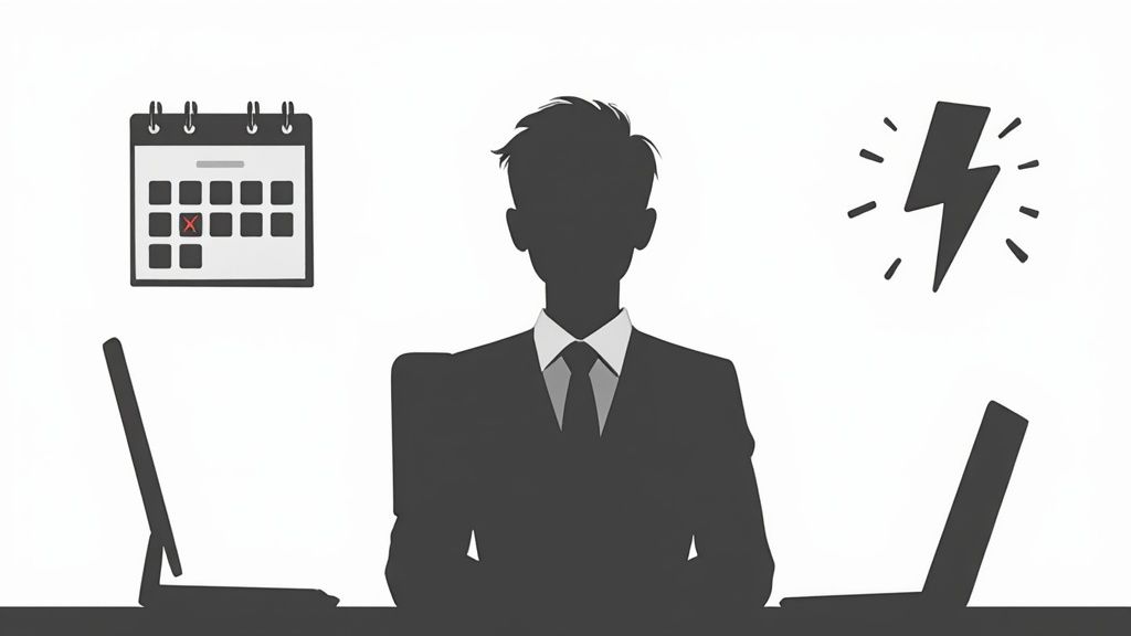 An office worker looking concerned and holding their head, indicating early signs of stress.