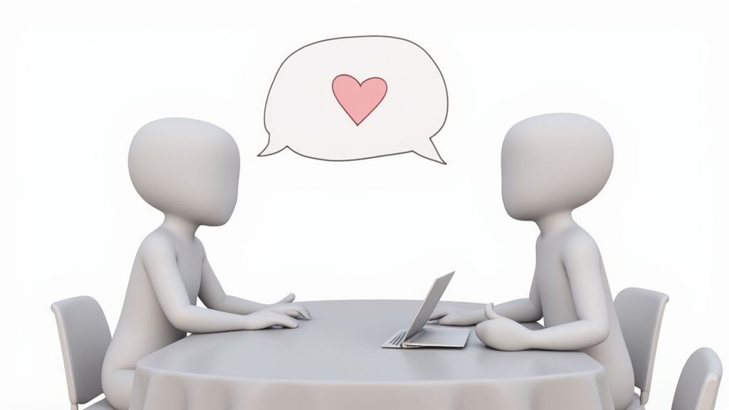 A manager and an employee having a supportive, one-on-one conversation in a modern office.