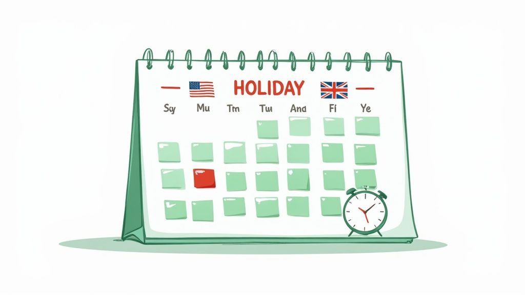 A person looking at a calendar, planning their annual leave