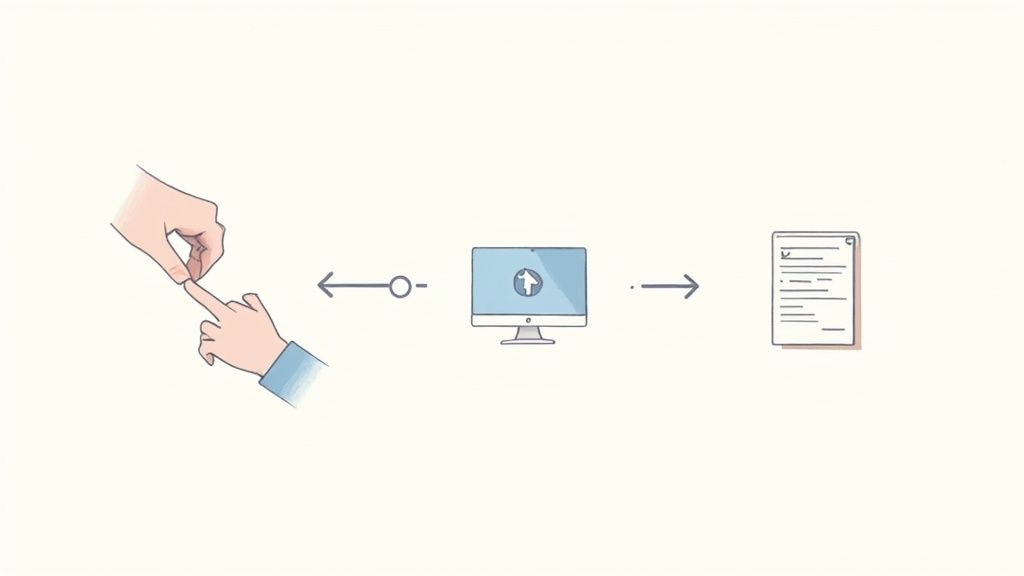 A person interacting with a digital interface to make a choice, symbolising selecting a clocking in system.