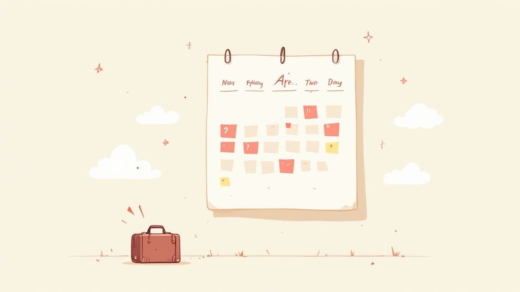 A person marking dates on a wall calendar, signifying planning for their annual leave.