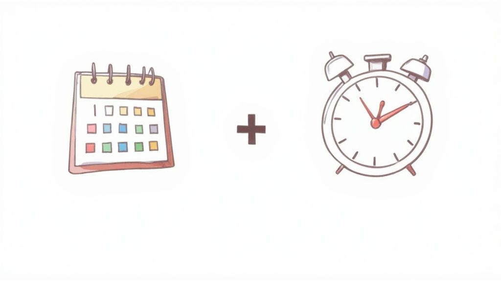 A calculator and a calendar, representing the calculation of holiday time.