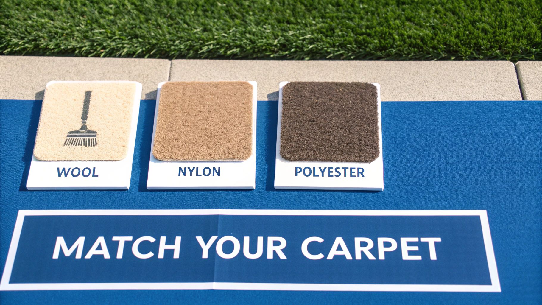 A red wine stain on a light carpet, with a person's hand scrubbing it aggressively, showing what not to do.