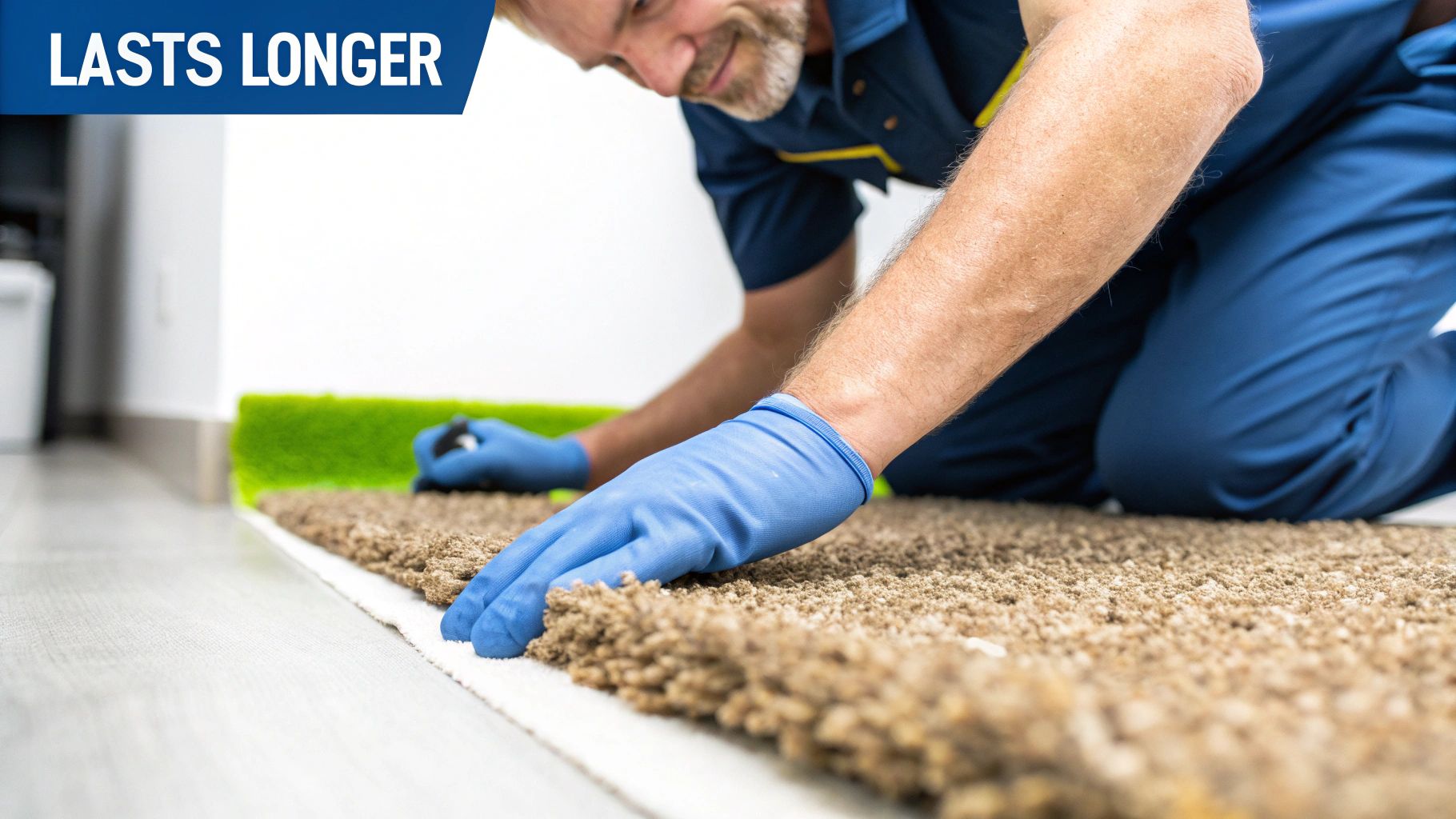 A professionally cleaned carpet in a well-lit living room, showing its texture and cleanliness.