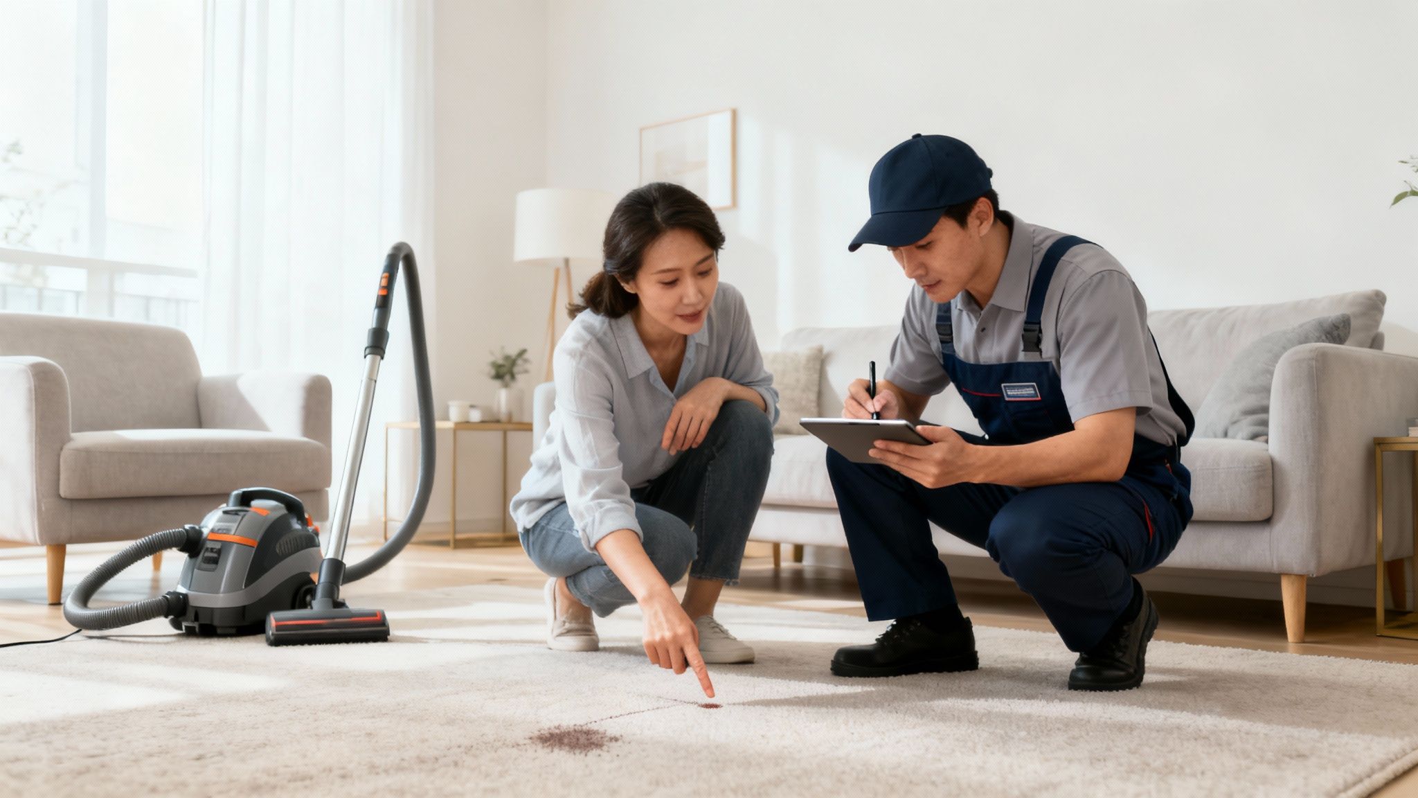 A clean, well-maintained living room carpet after a professional service visit.