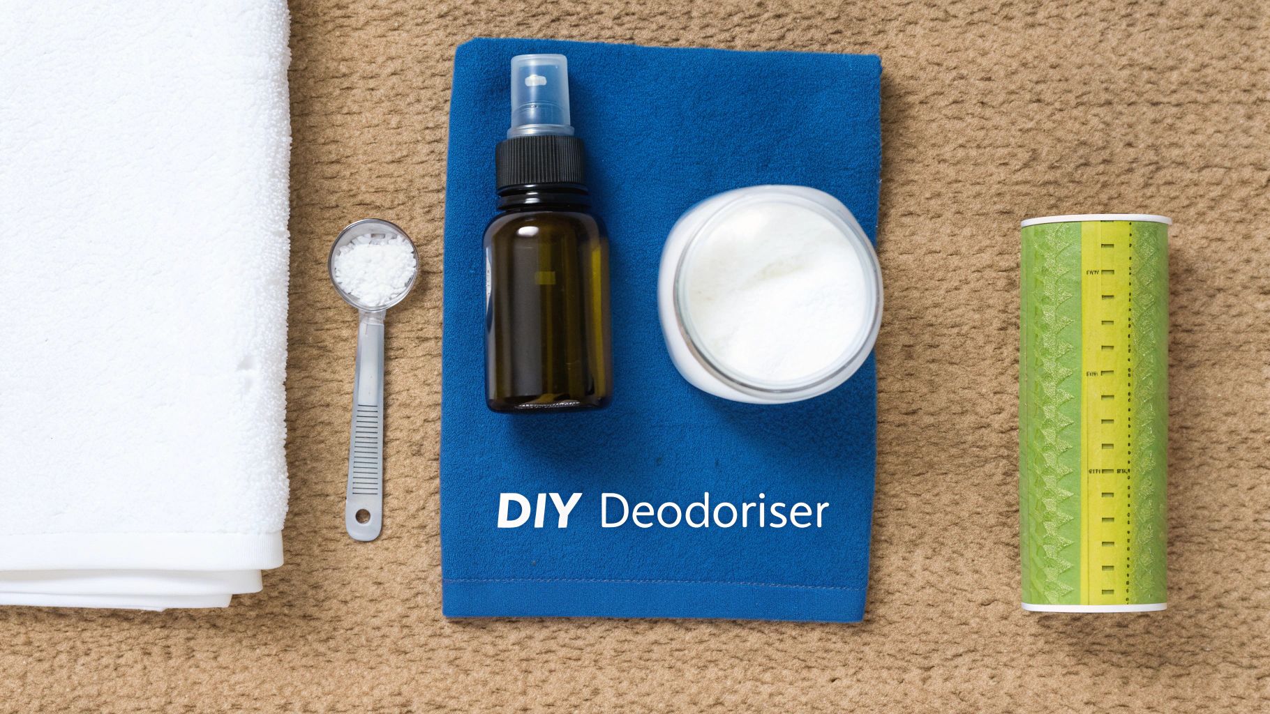 A person's hand in a yellow glove is cleaning a carpet with a white sponge, focusing on a specific spot.