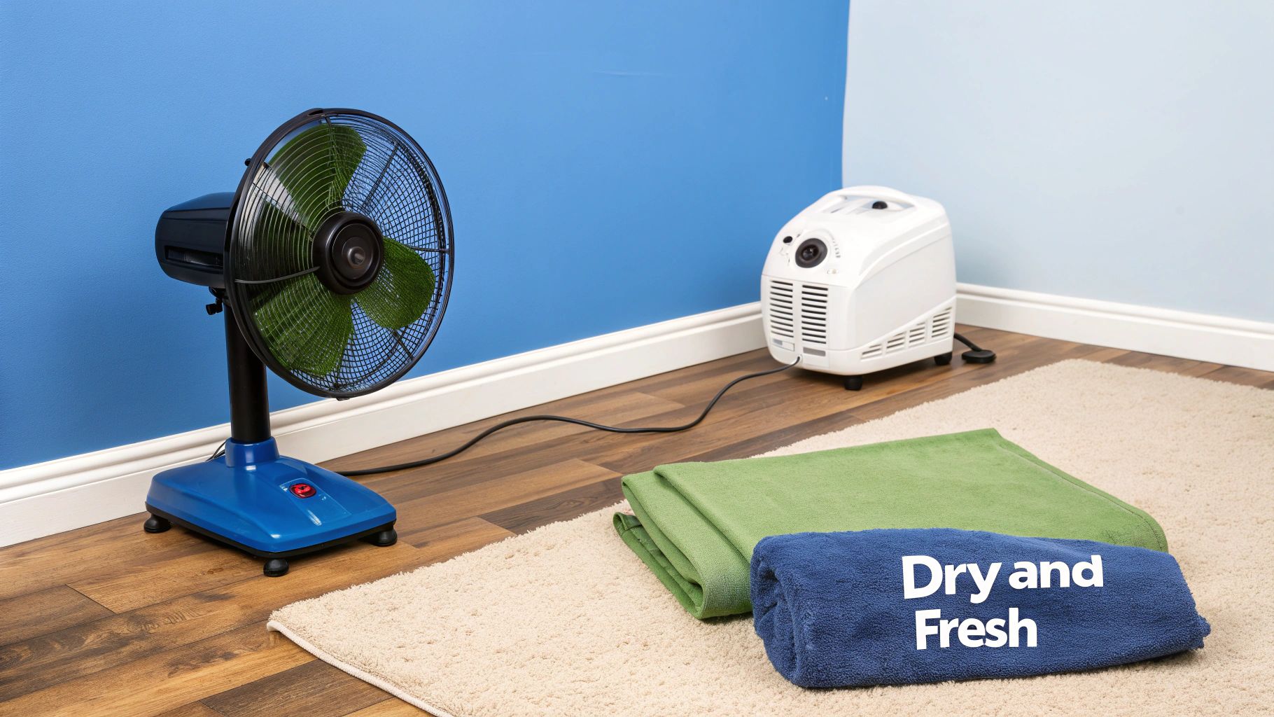 A professional carpet cleaner using a steam cleaning wand on a light-coloured carpet in a home.