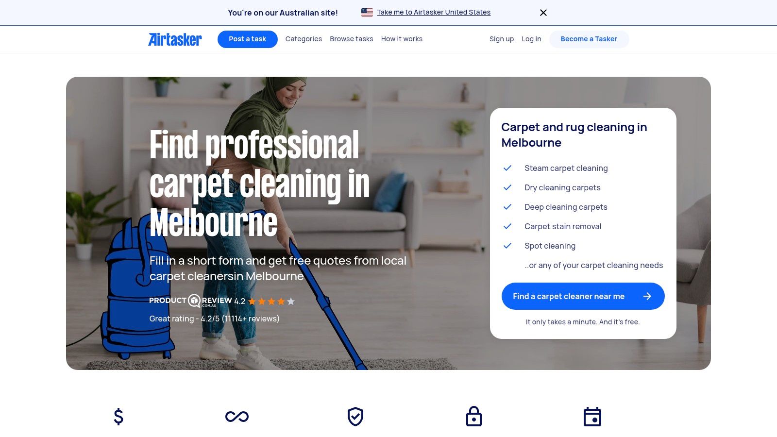 Airtasker interface showing carpet cleaning services in Melbourne