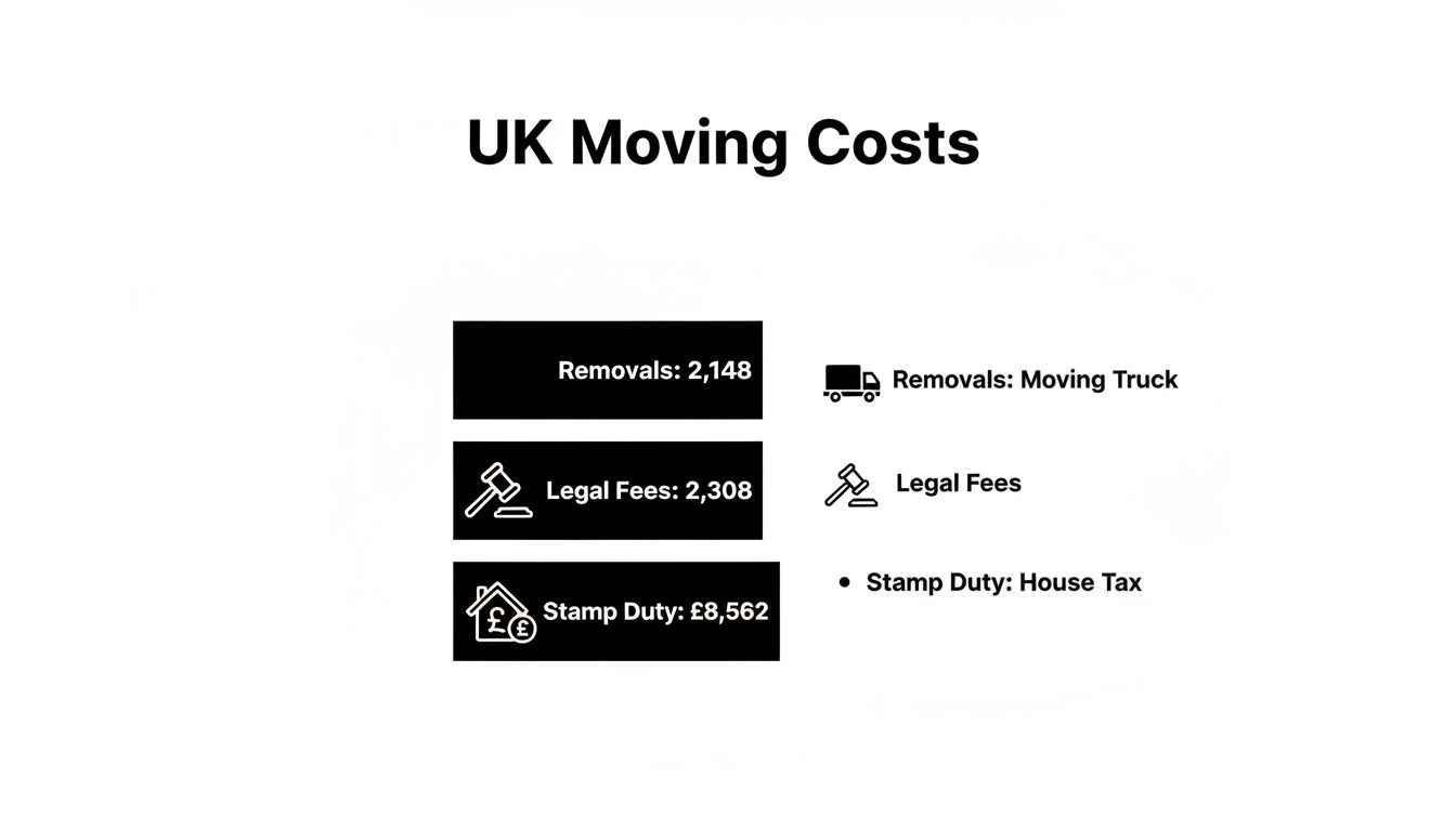 An infographic detailing UK moving costs, including removals, legal fees, and stamp duty expenses.