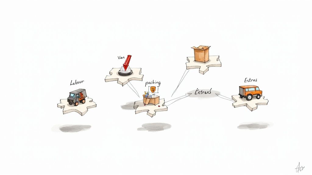 Removal truck outside a house in summer