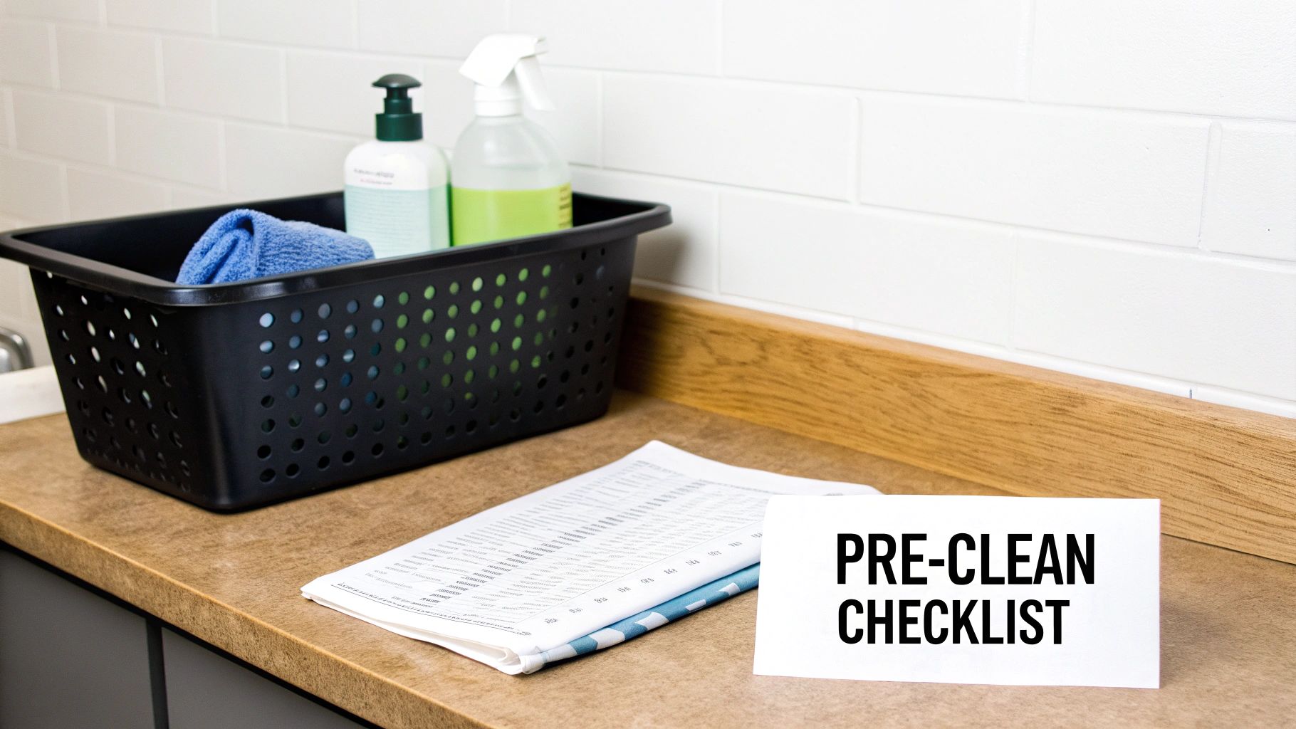 Someone decluttering a room by putting items into a cardboard box.