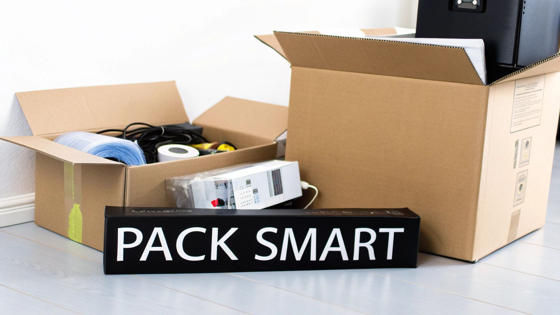 A professional mover carefully wrapping a large piece of art for transit.