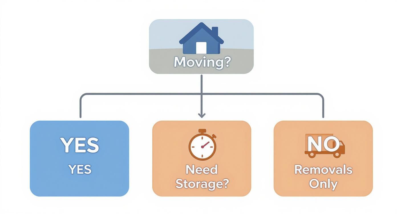 Infographic showing a decision tree for moving and storage needs.