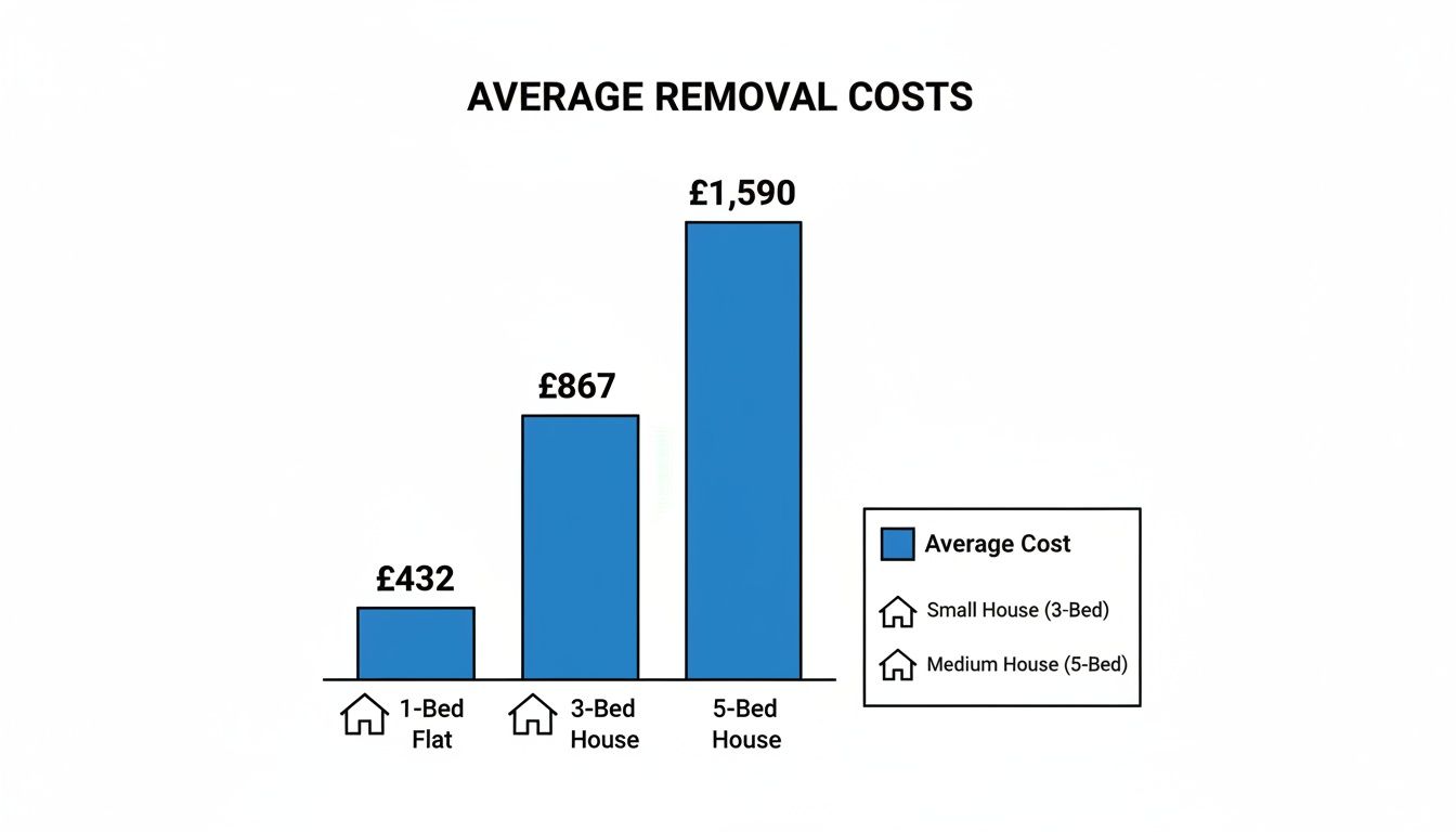 Bar chart displaying average removal costs for 1-bed flat, 3-bed, and 5-bed houses.