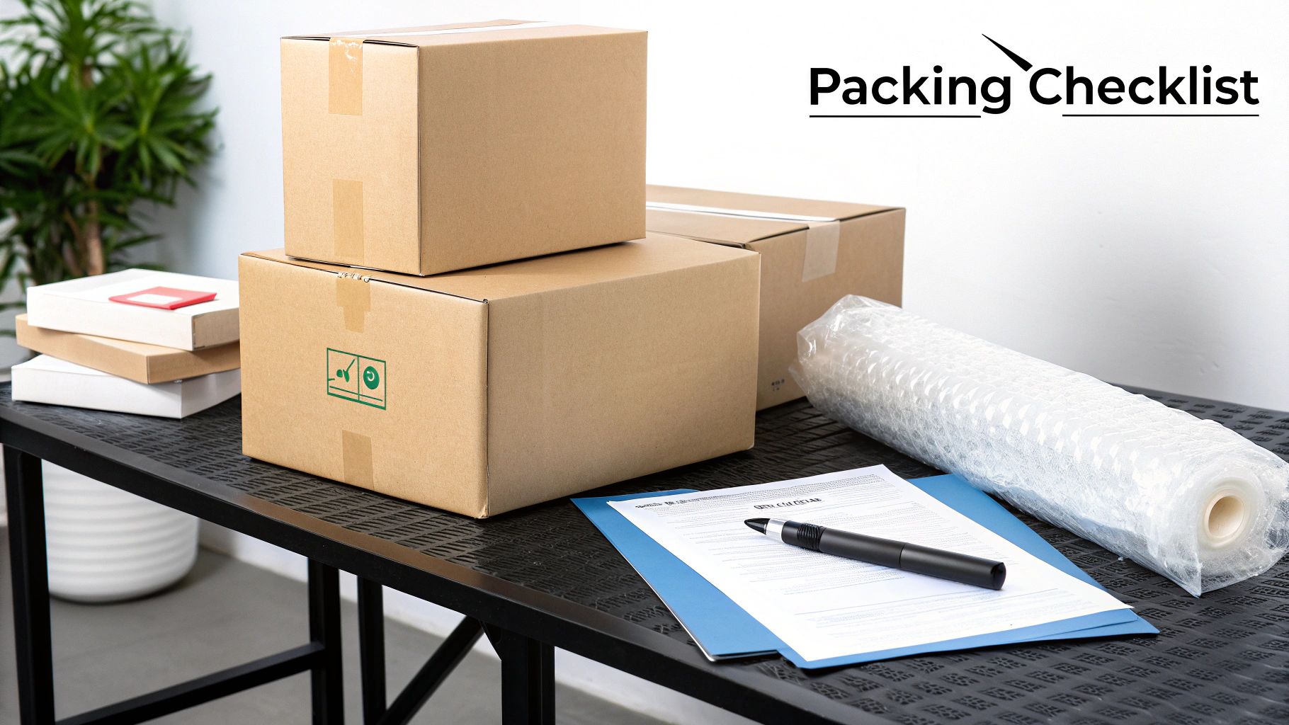 A person packing a box with bubble wrap and other packing materials.