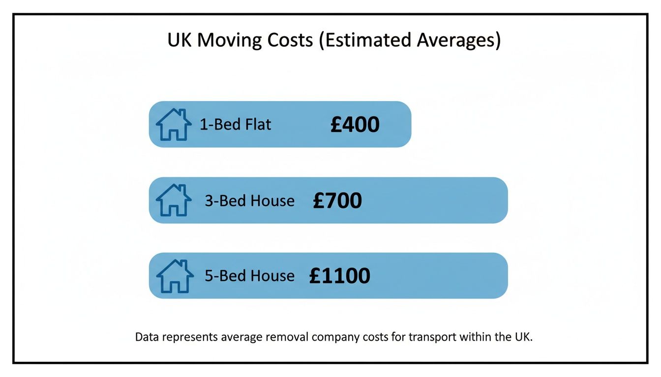 Estimated average UK moving costs for a 1-bed flat, 3-bed house, and 5-bed house.