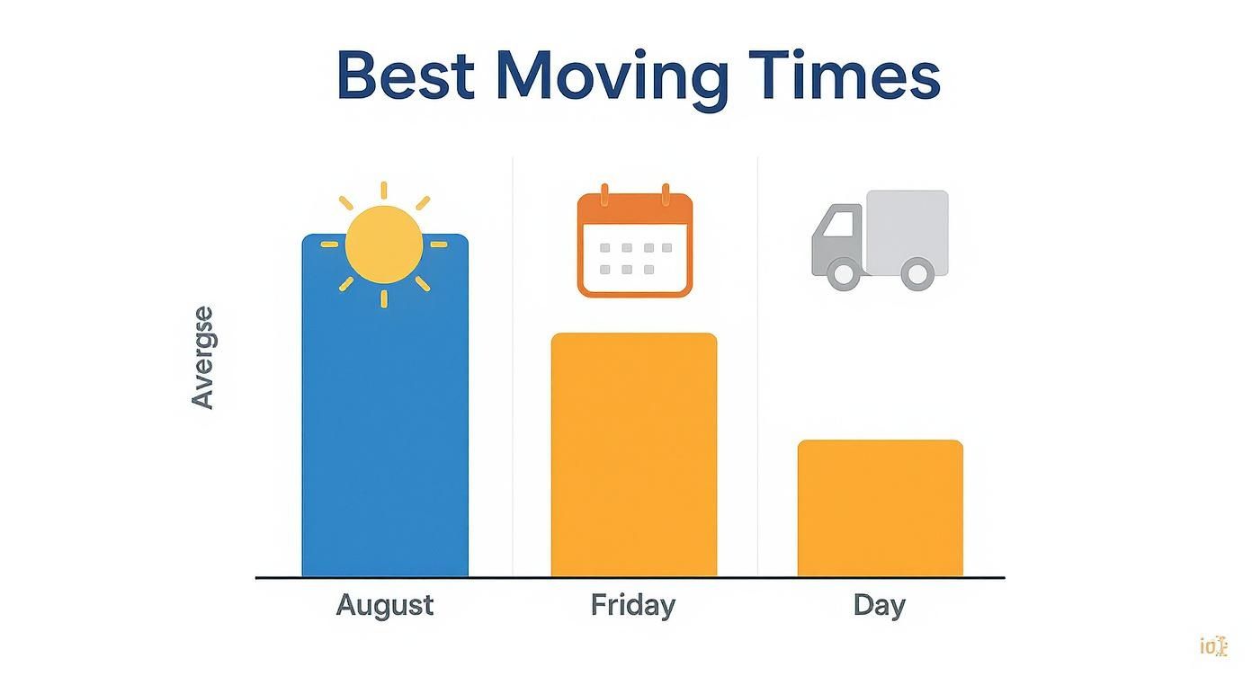 A bar chart titled 'Best Moving Times' comparing average moving activity for August, Friday, and Day.