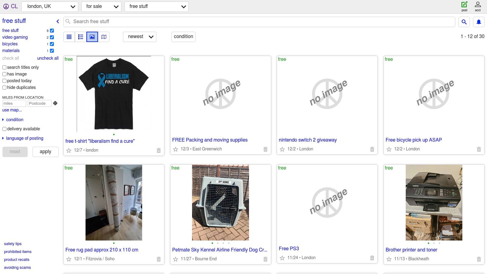 Craigslist UK (London example)