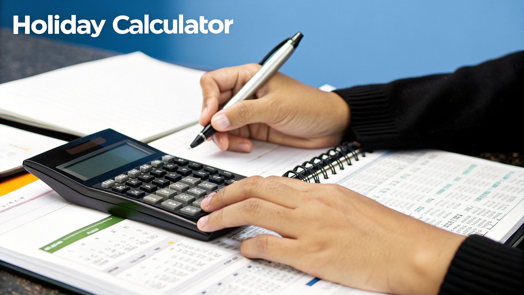 A person using a calculator with paperwork on a desk.