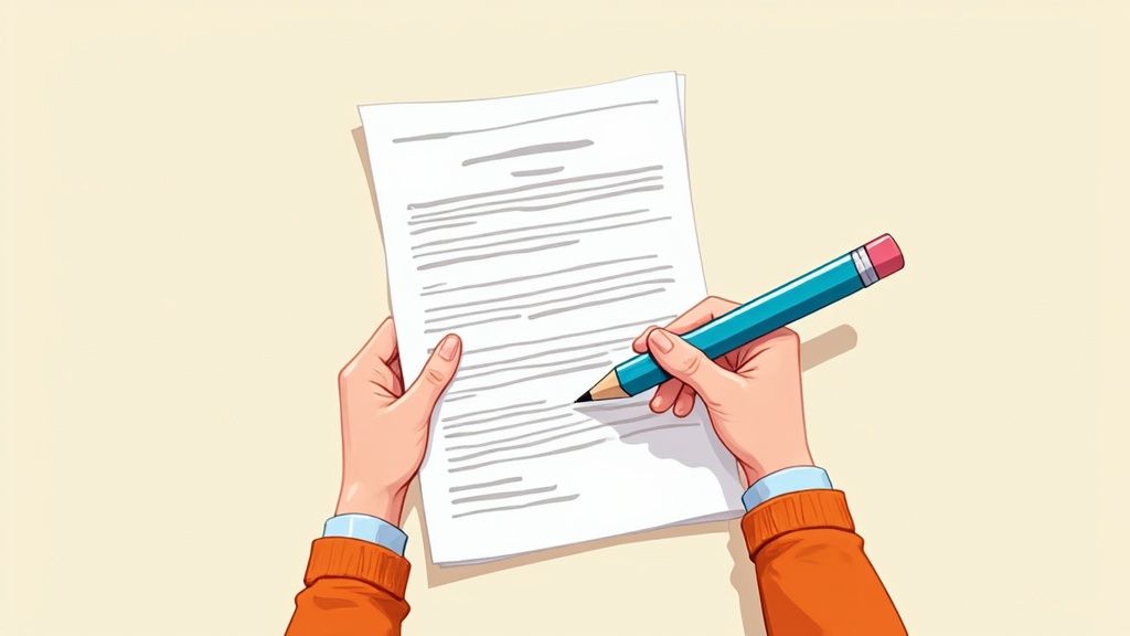 A person handing a folder to another person over a desk with charts in the background