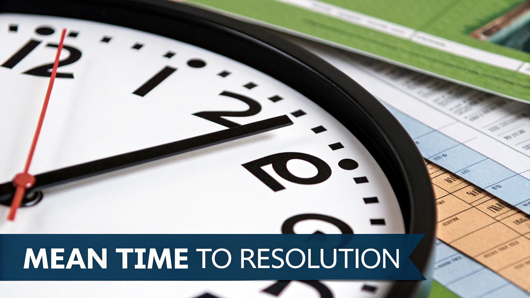 An infographic explaining Mean Time to Resolution (MTTR) with a formula and industry benchmarks.