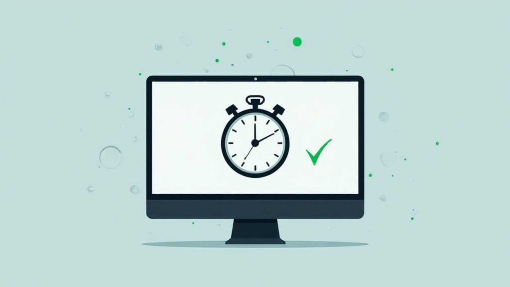 An infographic illustrating the Mean Time to Resolution (MTTR) concept with a timeline showing a ticket being created, assigned, worked on, and finally resolved.