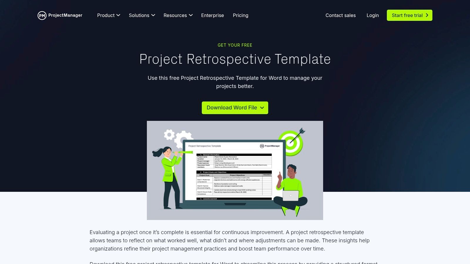 ProjectManager.com – Project Retrospective Template for Word