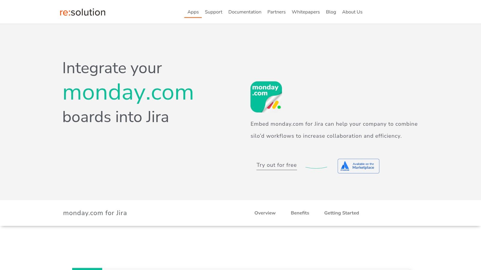 A screenshot of the monday.com for Jira integration showing a monday.com board embedded within a Jira issue, with tasks, statuses, and timelines visible.