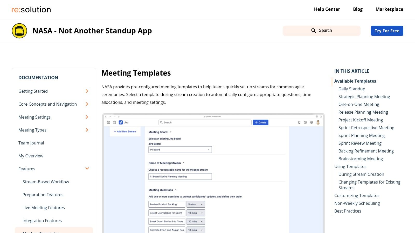 Meeting Templates – NASA (Not Another Standup App)
