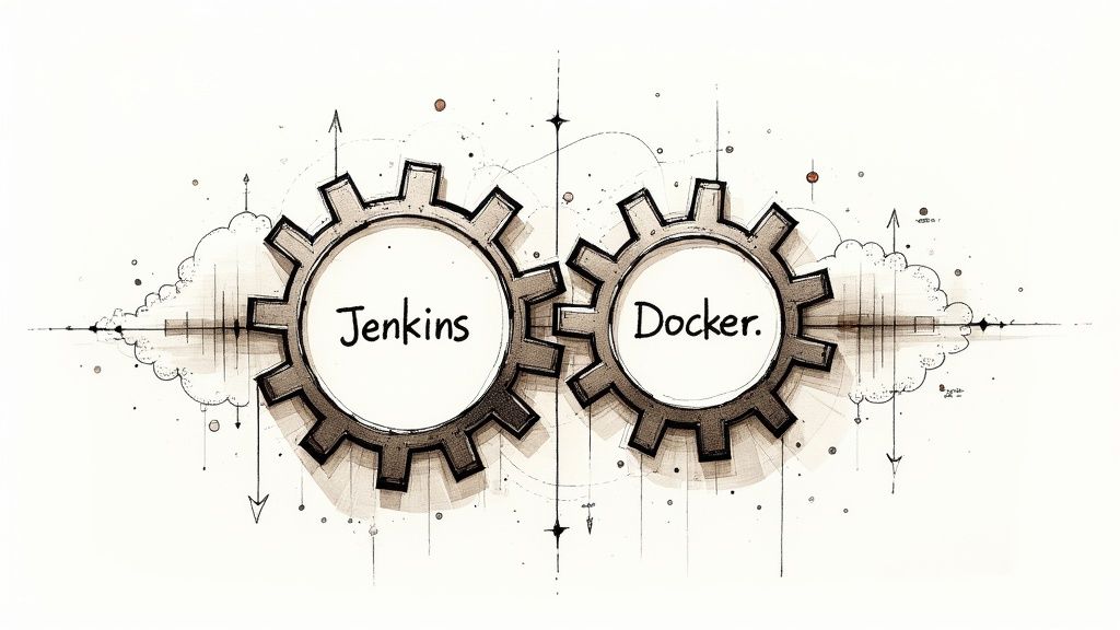A visual representation of the Jenkins and Docker logos side-by-side, symbolizing their partnership.