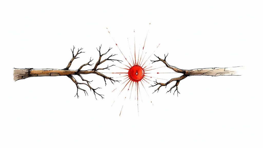 Two developers looking at code with branching diagrams in the background.