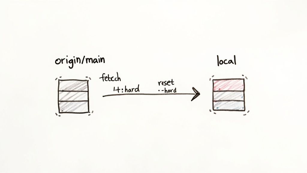 A developer's hands typing Git commands on a laptop keyboard with code visible on the screen