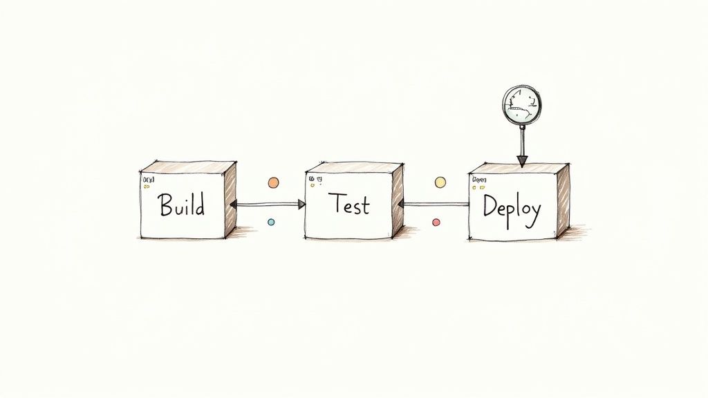 A developer working on a CI/CD pipeline visualization on a large screen