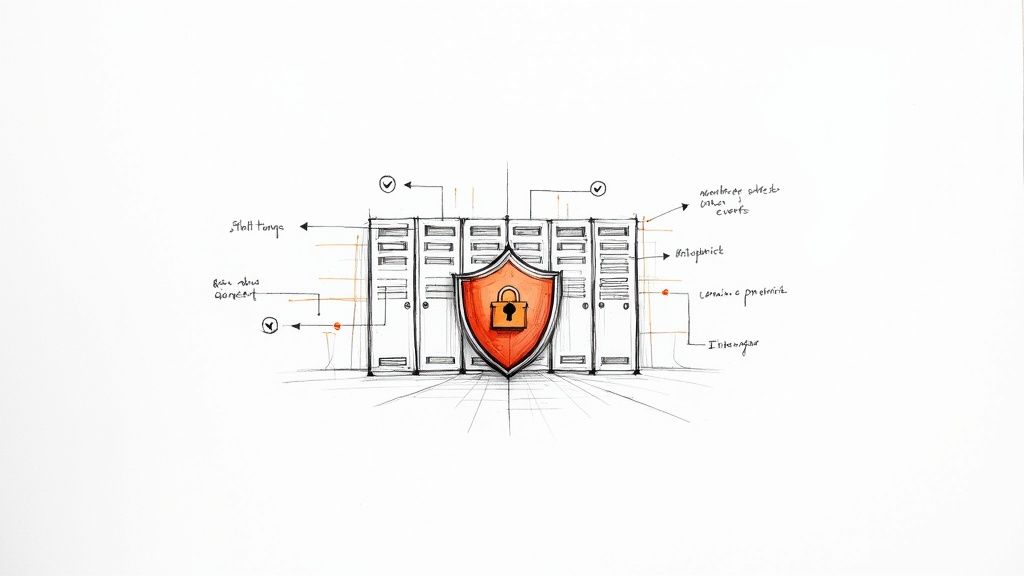 A security professional analyzing data on multiple monitors in a dark room