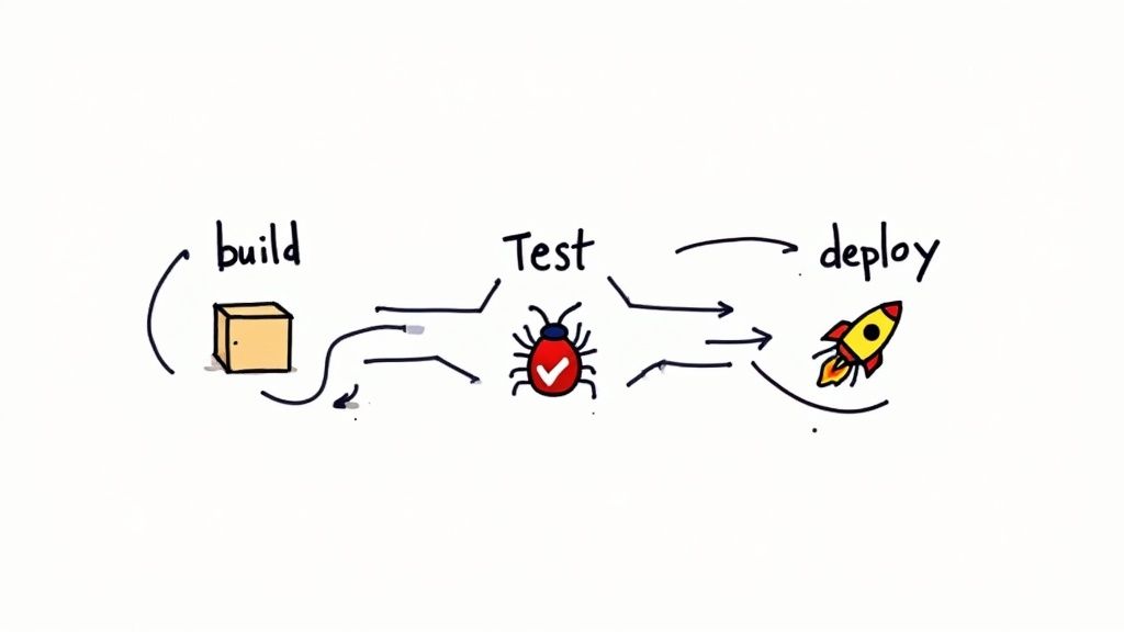 A developer looking at a complex dashboard with charts and graphs, representing CI/CD pipeline analysis.