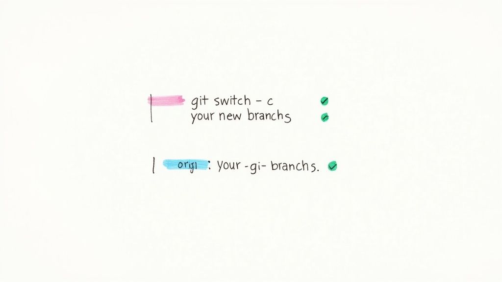 A diagram showing the flow of Git branches from a central repository to local machines.