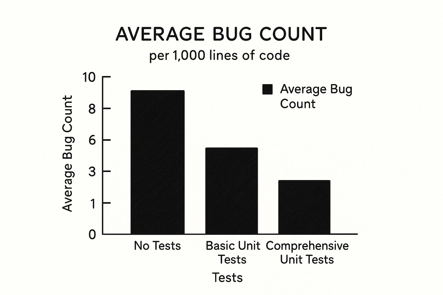 Infographic comparing average bug counts with and without unit tests.