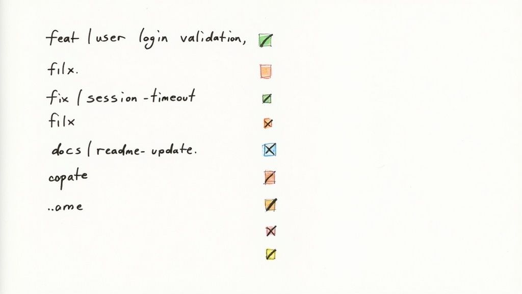 A developer looking at a clean, organized board of tasks, symbolizing well-named Git branches.